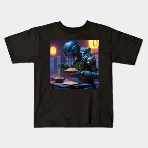 Robot eat ramen Kids T-Shirt by oudex